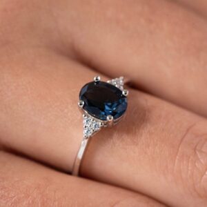 Peacock Sapphire Promise Ring Silver, Oval Cut Engagement Dainty Sapphire Ring, Art Deco Ring, Gemstone Statement Ring Anniversary Gift