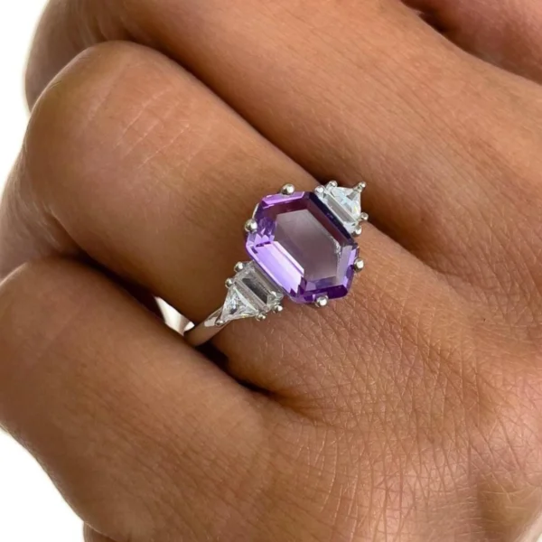 Elysian Amethyst Spark – Purple Diamond Promise Ring A captivating fusion of romance and royalty. - Image 5