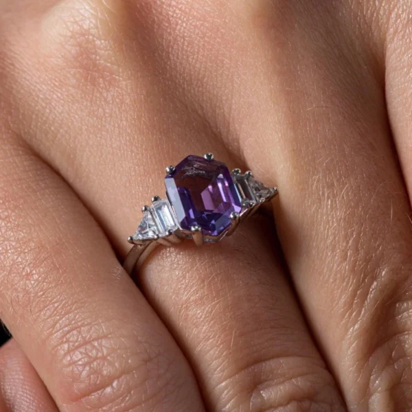 Elysian Amethyst Spark – Purple Diamond Promise Ring A captivating fusion of romance and royalty. - Image 8