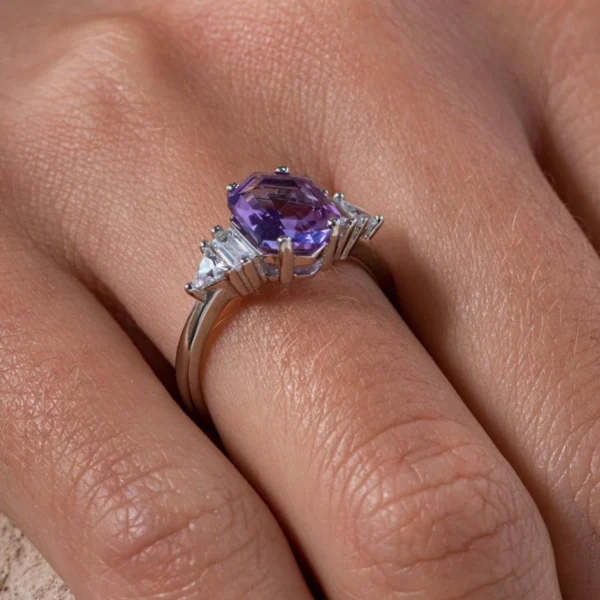 Elysian Amethyst Spark – Purple Diamond Promise Ring A captivating fusion of romance and royalty. - Image 7