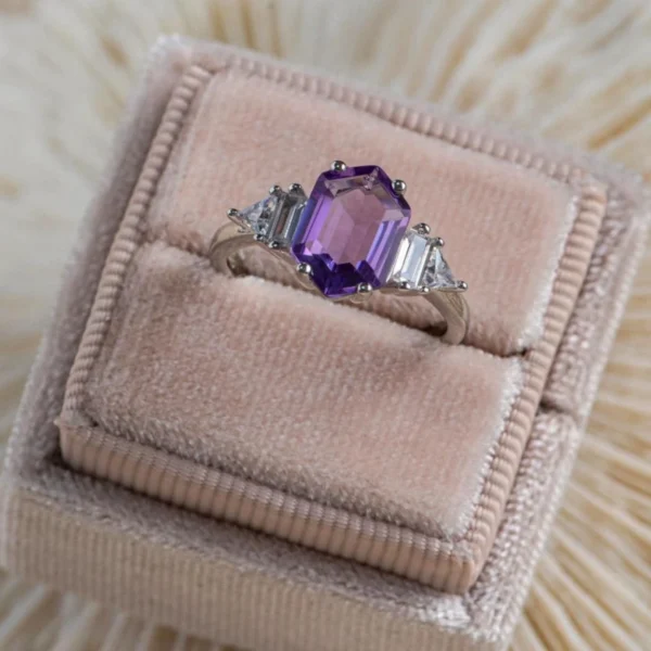 Elysian Amethyst Spark – Purple Diamond Promise Ring A captivating fusion of romance and royalty. - Image 2