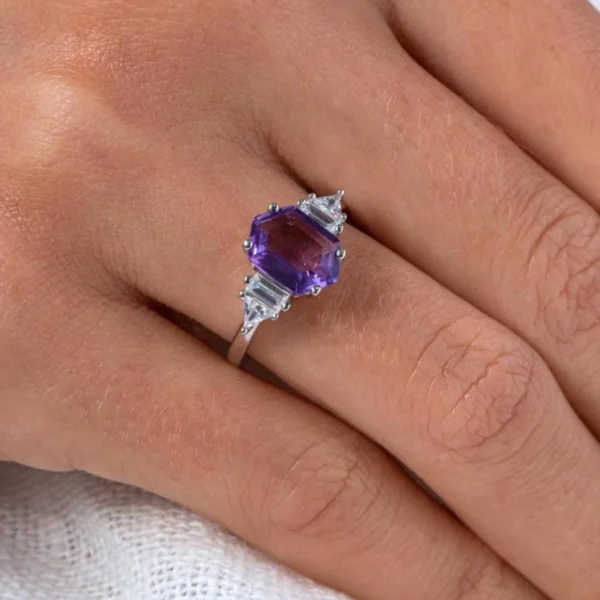 Elysian Amethyst Spark – Purple Diamond Promise Ring A captivating fusion of romance and royalty. - Image 6