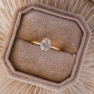14K Gold Oval Simulant Diamond Solitaire Ring – Elegant Proposal & Anniversary Gift