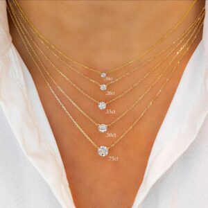 14k or 18k Solid Gold Necklace Natural Diamond Floating Solitaire with Drawstring Adjustable Chain.