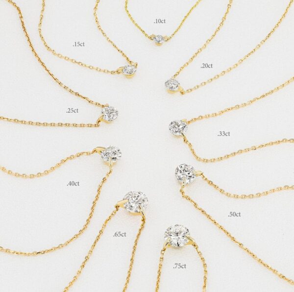 14k or 18k Solid Gold Necklace Natural Diamond Floating Solitaire with Drawstring Adjustable Chain. - Image 2
