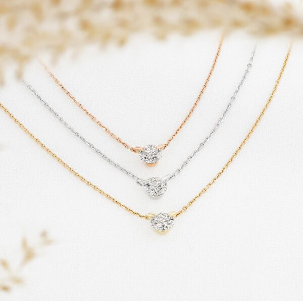 14k or 18k Solid Gold Necklace Natural Diamond Floating Solitaire with Drawstring Adjustable Chain. - Image 4