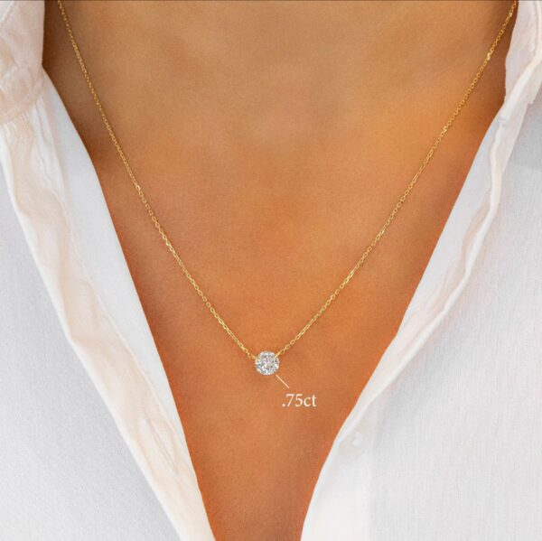 14k or 18k Solid Gold Necklace Natural Diamond Floating Solitaire with Drawstring Adjustable Chain. - Image 5